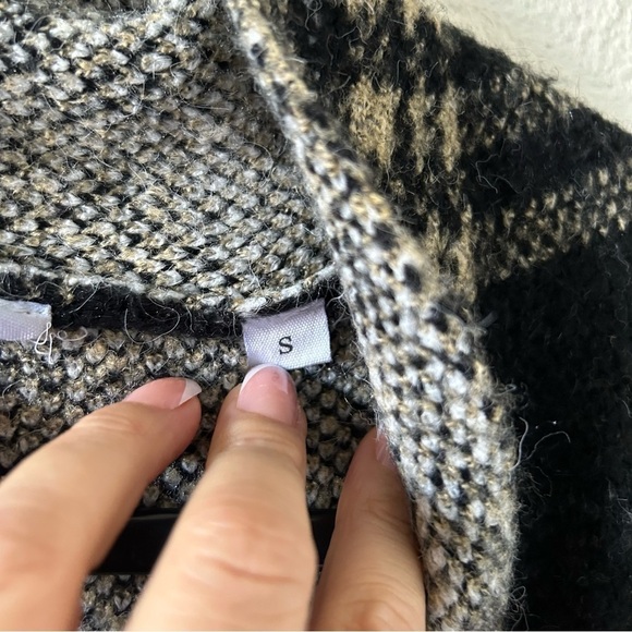 Spring & Mercer Women’s Knit Longline Cardigan Small Plaid Black Beige OpenFront - Picture 10 of 14